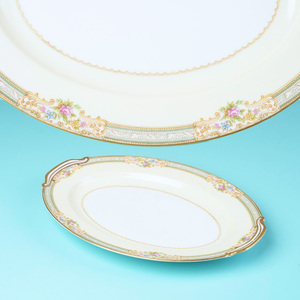 M-16 オールドノリタケ／Noritake「 金彩花文プレート／Noritake-China-月桂樹-M（リボン付）印」日本陶器会社 ボーンチャイナ 陶磁