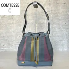 【良品】COMTESSE ホースヘア×レザー カラフル 巾着 ショルダーバッグ