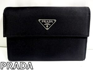 X5A026◆本物美品◆ プラダ PRADA イタリー製 リナイロン&本革レザー ブラック トライアングルロゴ 小銭入れあり 二つ折り 財布