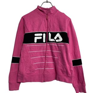 FILA ジップアップ ロゴスウェット トレーナー レディース M ピンク ブラック フィラ 裏起毛 古着卸 アメリカ仕入 a612-7446