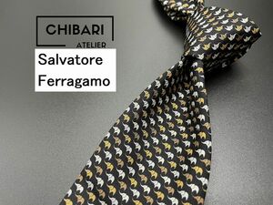 【超美品】Salvatore Feragamo　フェラガモ　ゾウさん柄　ネクタイ　3本以上送料無料　ブラック　0504247