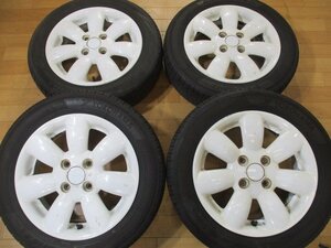 溝有り スズキ ラパン HE22S 純正 ホワイト ホイールタイヤ 4本 14インチ 155/65R14 ヨコハマ ダンロップ HE33S ワゴンR スペーシア アルト