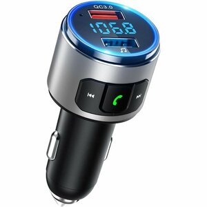 新品 FMトランスミッターBluetooth5.0 バッテリー電圧測定 LEDディスプレイ ハンズフリー通話 車載充電 58