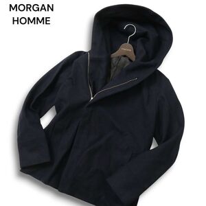 MORGAN HOMME モルガン オム 秋冬 ウール混★ メルトン ビッグ フード ジャケット コート Sz.M　メンズ ネイビー　C4T10757_B#N