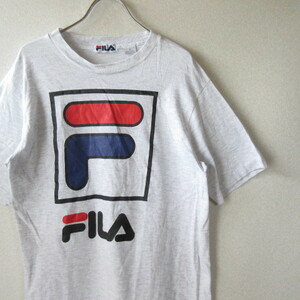 ○良品 FILA フィラ◆90s Tシャツ カットソー 半袖 ロゴプリント 90年代 古着◆ユニセックス グレー Sサイズ