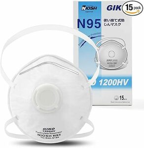 GIKO N95マスク 排気弁付 1箱15枚入り 米国NIOSH承認 1200HVタイプ 立体構造 N 95使い捨てマスク 