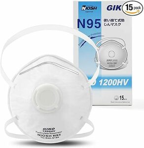 GIKO N95マスク 排気弁付 1箱15枚入り 米国NIOSH承認 1200HVタイプ 立体構造 N 95使い捨てマスク