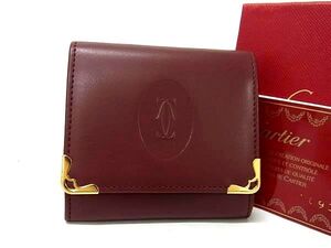 1円 ■新品同様■ Cartier カルティエ マストライン レザー コインパース コインケース 小銭入れ レディース メンズ ボルドー系 BI8524