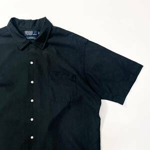 90s polo Ralph Lauen Caldwell ポロラルフローレン シルク コットン 黒 オープンカラー ビンテージ アメリカ製 usa old L ブラック 無地