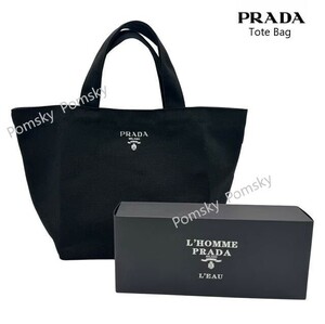 ☆Y118-5☆ PRADA コスメ 海外限定 ノベルティ キャンバス トート ランチ バッグ Black 新品・未使用・未開封