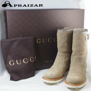 GUCCI グッチ スエード レザー GG エンジニア　ショート ブーツ ベージュ 36 レディース 箱付 [44858]