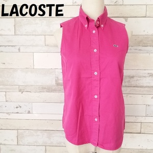 【人気】LACOSTE/ラコステ ノースリーブシャツ ワンポイントロゴ ワニ ショッキングピンク サイズ40 レディース/8792