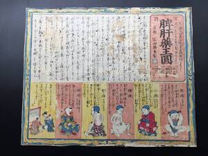 木版画「脾肝薬王圓」明治28年 彩色 京都石田勝秀謹製 引札 広告 薬局 東洋医学 和本 古書 絵本