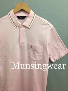 【美品 良品】マンシングウェア Munsingwear ゴルフ ドライポロシャツ 半袖 ピンク ロゴ ペンギン ティップライン メンズ Mサイズ ～◇