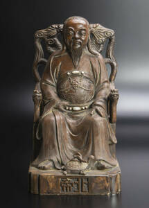 清 石湾窯北帝坐像 真武大帝 石湾陶款 共箱 中国 古美術