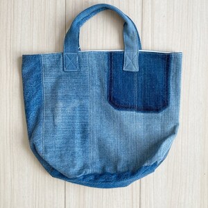 K-12 デニムバケツバッグ パッチワーク ミニトートバッグ リメイク デニムバッグ Bag ハンドメイド キャンバス