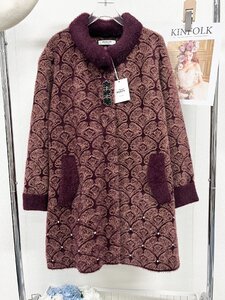 定番ヨーロッパ製※定価6万◆ブルガリア発※RISELIN カーディガン 高級ミンク/カシミヤ混 防寒 ソフト 総柄 ジャケット レディース L/48