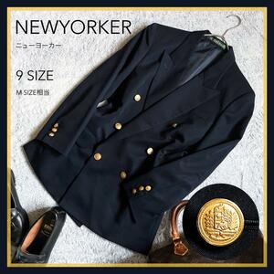 【NEWYORKER】ニューヨーカー ダブルブレスト 紺ブレザー ジャケット 6B 金ボタン 金釦 9サイズ Mサイズ相当 毛100%