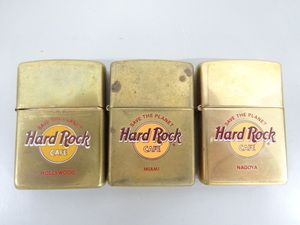 3点セット まとめて 1995 1997 1999年製 ZIPPO ジッポ SOLID BRASS Hard Rock CAFE ハードロック カフェ HOLLYWOOD NAGOYA 他 金 ライター