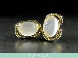 【TASAKI】K18YG オーバルカボションカット ムーンストーン デザイン イエローゴールド クリップ式 イヤリング 15.5g 箱付き J405