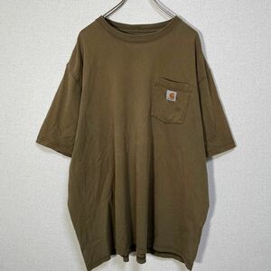 カーハート　メキシコ製半袖Tシャツ　ワンポイント　カーキー　胸ポケット13 古着　入手困難　激レア　希少 人気 ビッグサイズ　2XL