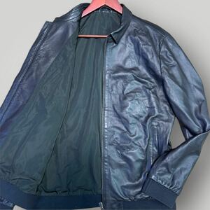 ◎美品 ラムレザー XL～2XL◎ レザー スイングトップ ジャケット ライダース 羊革 ブラック キルティング ジップ シープスキン メンズ 秋冬