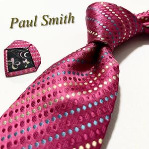 【美品】Paul Smith ポールスミス ネクタイ ドットストライプ柄 マルチカラー メンズ スーツ ジャカード レジメンタル ナロータイ 高級