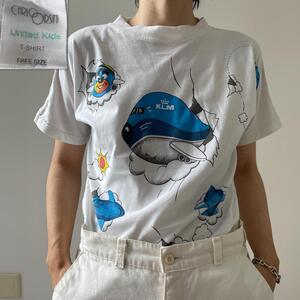 GF705 90s Tシャツ KLMオランダ航空 イラスト 航空会社 企業 T 古着 ビンテージ Sサイズ 相当 CARLO ORSM タグ ホワイト 色