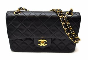 CHANEL シャネル 【マトラッセ Wフラップ チェーンショルダー・バッグ ブラック×ゴールド金具】ギャランティカード ※リペア済み