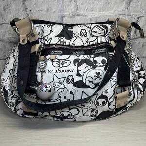 【YH-0876】中古品 tokidoki for LESPORTSAC トキドキ レスポートサック ショルダーバッグ カラビナ チャーム付 ホワイト