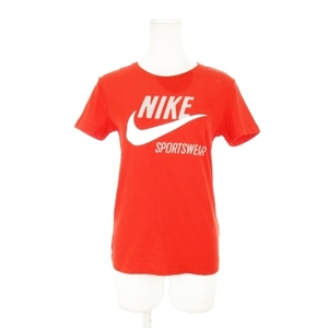 ナイキ NIKE Tシャツ カットソー クルーネック 半袖 プリント ロゴ コットン スポーツ M 赤 レッド /AH5 レディース