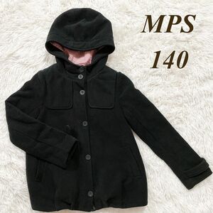 美品★MPS 140 コート 子供服 キッズ フード付き ジャケット 上着 ライトオン フード付き Right-on ブラック 黒