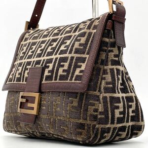 1円〜【希少】FENDI フェンディ マンマバケット トートバッグ ハンド ズッカ柄 FF金具 ベロア レザー ブラウン ブラック ゴールド金具