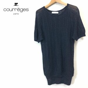 D1544-F-N◆ courreges クレージュ 半袖ニット セーター カットソー ◆ sizeF コットン レーヨン リネン ネイビー 古着 レディース 春夏