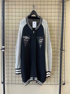 【STOF/ストフ】Zip Up Knit Jacket Cardigan UNISEX ジップアップ ニット ジャケット カーディガン ブラック×グレー ビッグシルエット