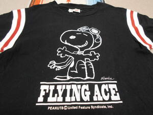 １９６０S SNOOPY スヌーピー FLYING ACE SCHULZ ビンテージ Tシャツ ブラック 黒 第一次世界大戦 飛行機 パイロット JOE COOL VINTAGE