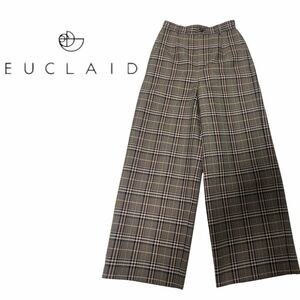 ★EUCLAID エウクレイド チェックワイドパンツ ウール 裏地スリップ付き 36（S）レディース