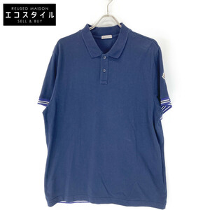 MONCLER モンクレール ネイビー MAGLIA POLO MANICA CORTA ストライプ ポロシャツ ネイビー XXL トップス コットン メンズ 中古