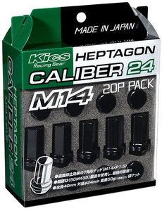 送料無料 KYO-EI HEPTAGON CALIBER 24 (M14) ブラック M14 x P1.5 19/21HEX 20個 [No.HPC04K] クロモリ鋼 SCM435 ホイールナット