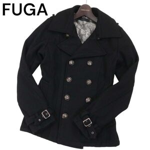 FUGA フーガ 秋冬 刻印ボタン★ メルトン ウール スリム Pコート Sz.44　メンズ 黒　I3T01615_A#N