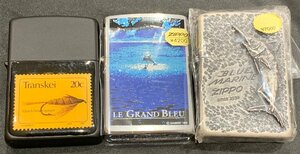 【5SM伊■09020F】★1円スタート★Zippo★オイルライター★BLUE MARINE★カジキ★Transkei　20C★LE GRAND　BLEU★3点まとめて★タバコ★