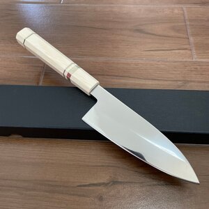 B02【鏡面仕上げ】VG10号本焼出刃包丁180mm 人工象白八角柄 刃渡り180mm 刃厚5mm