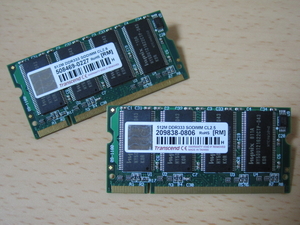 ☆★ジャンクPCパーツ★☆ Transcend DDR333 PC2700 512MB 200pin CL2.5/2枚セット♪★両面チップ搭載★ 計1GB！出品時動作確認品-SET-MD05
