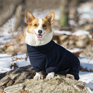 犬 服 ペット 綿服 コート 秋冬 フリース ジャケット 暖かい 寒さ対策 背中開き 小中大型犬 散歩 ジッパー付き 着脱簡単 ネイビー L