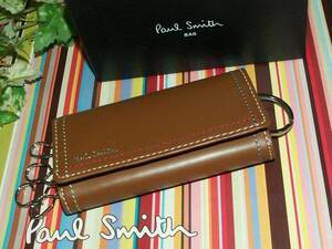 704c　新品本物即決　ポールスミス　Paul Smith　牛革　Ｗマルチステッチ　4連　キーケース　テールリング付き　箱付き　有名ブランド