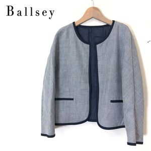 1K2549-F◆ Ballsey ボールジー ノーカラージャケット トップス ◆ size38 リネン ポリエステル グレー 古着 レディース 通年