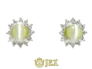 Chrysoberyl Cat’s Eye Pt900クリソベリルキャッツアイ ダイヤモンドピアス NO.304651