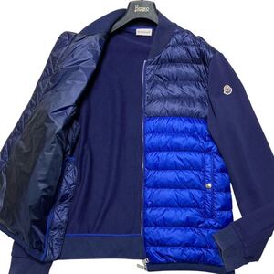 Lサイズ MONCLER ハイブリッド ダウンジャケット ブルゾン スウェット 切替 Wジップ ワッペン ロゴ メンズ 大きい ネイビー モンクレール