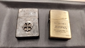 #10762【良品おまとめ】ZIPPO　ジッポー　ライター2点セット　ゴールド系　くすみシルバー系　喫煙具　中古