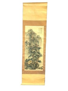 §　A68614　掛け軸　掛軸　山水　絵画　日本画　風景画　美術品　骨董　1点　詳細不明　作者不明　共箱なし　紙箱あり　中古品